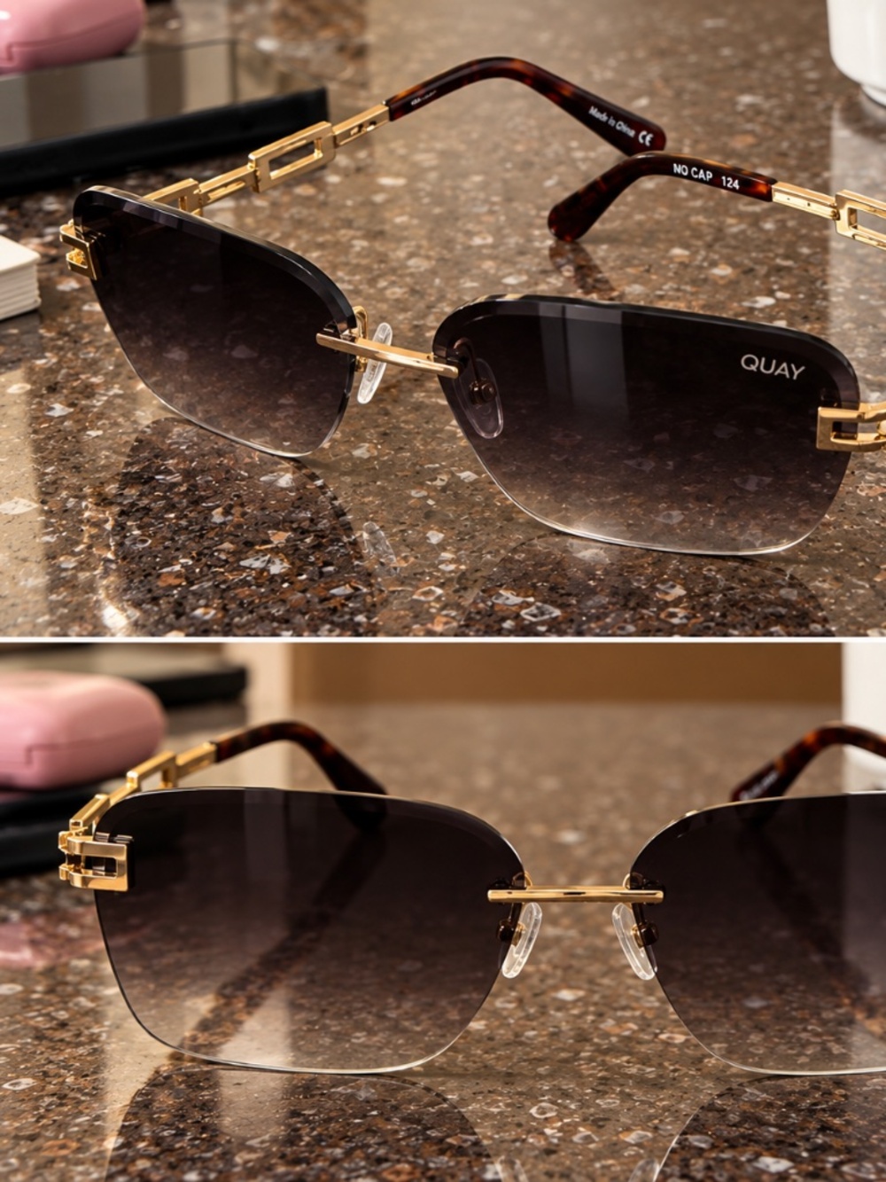 QUAY Gold Rimless Sunglasses
